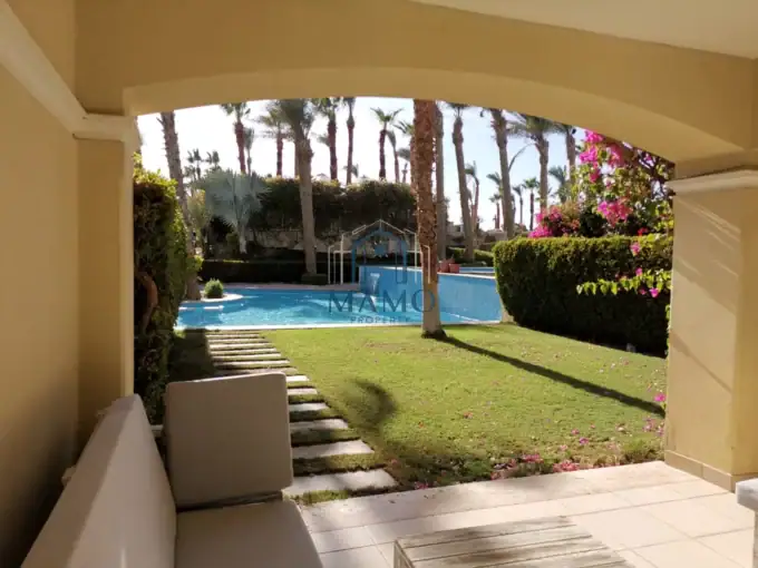 Beautiful sea view veranda with lush garden and pool in Sahl Hasheesh, Hurghada. Perfect for relaxin.
