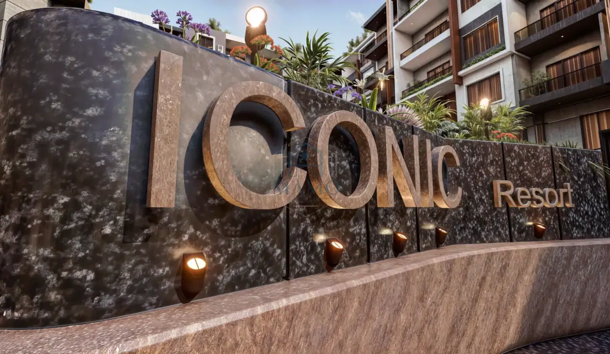 Iconic Resort Hurghada entrance sign with modern design and lighting.