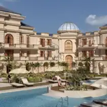 Elegant sea view apartments at Aurora Palace Hurghada with lush gardens and swimming pool.