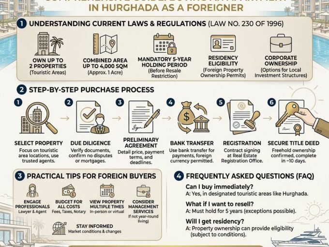 Apartment purchase process in Hurghada, Egypt, including legal steps and regulations.