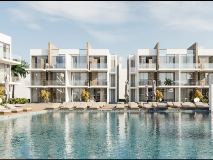 Modern resort pool with contemporary apartments in Hurghada.