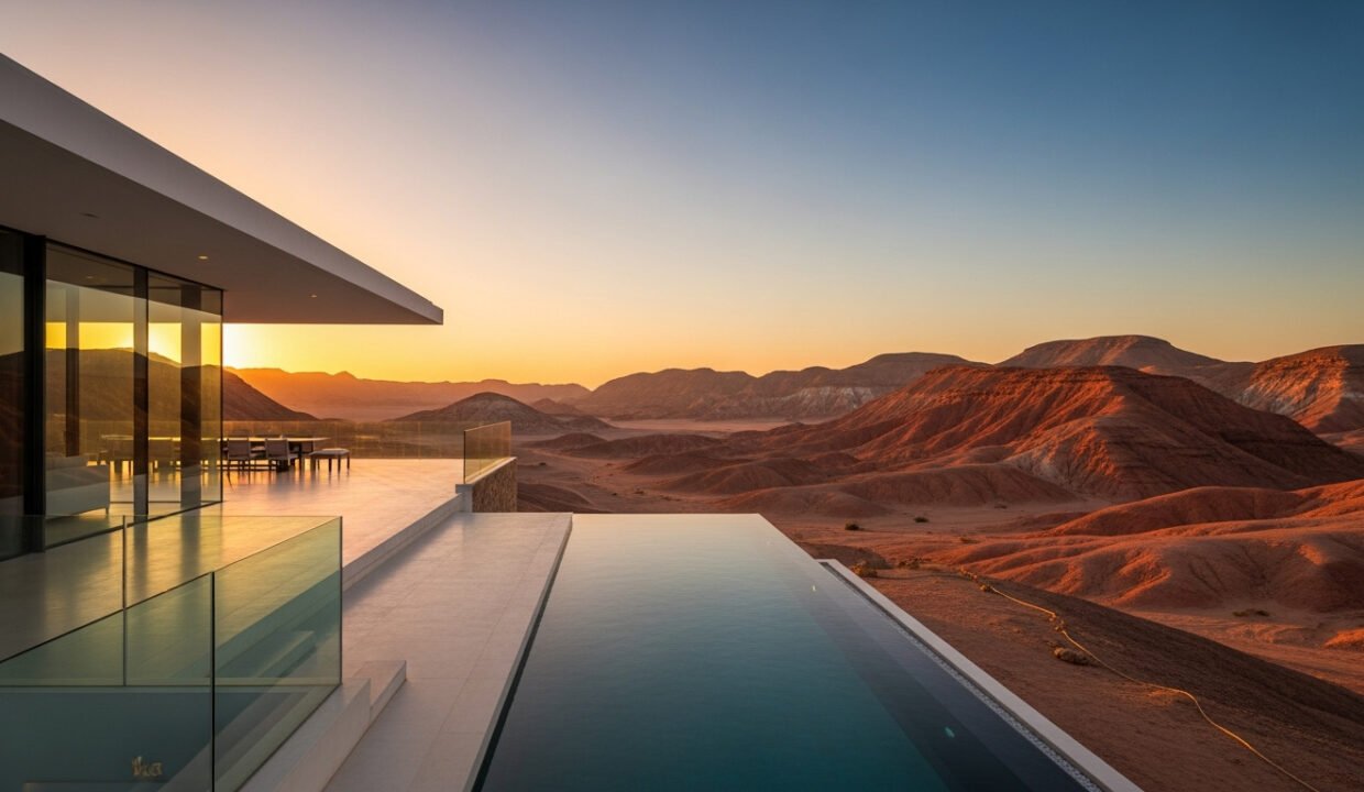 فيلا فاخرة بمشروع استثماري في التلال الحمراء بمصر، منظر طبيعي خلاب للعقارات.