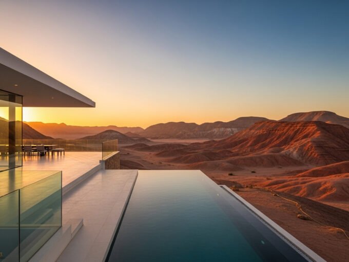 فيلا فاخرة بمشروع استثماري في التلال الحمراء بمصر، منظر طبيعي خلاب للعقارات.