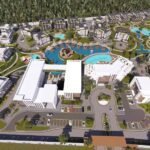 Luxurious resort complex with pools, modern buildings, and lush landscaping in Hurghada.