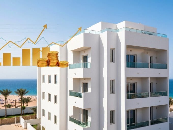 Modern beachfront apartment building in Hurghada with sea views and resort amenities.