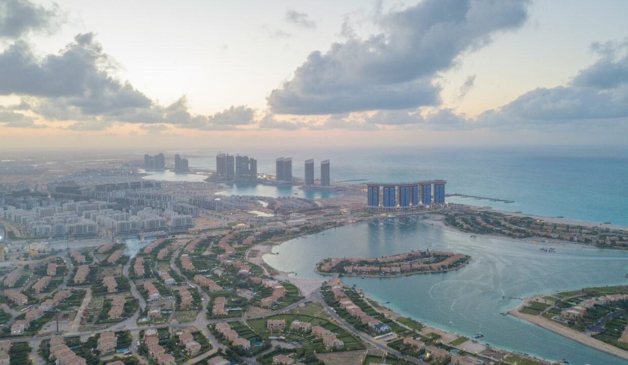 Aerial view of Marina Al Alamein on Egypt's North Coast — TMG SouthMed Sylvester Stallone campaign 2026