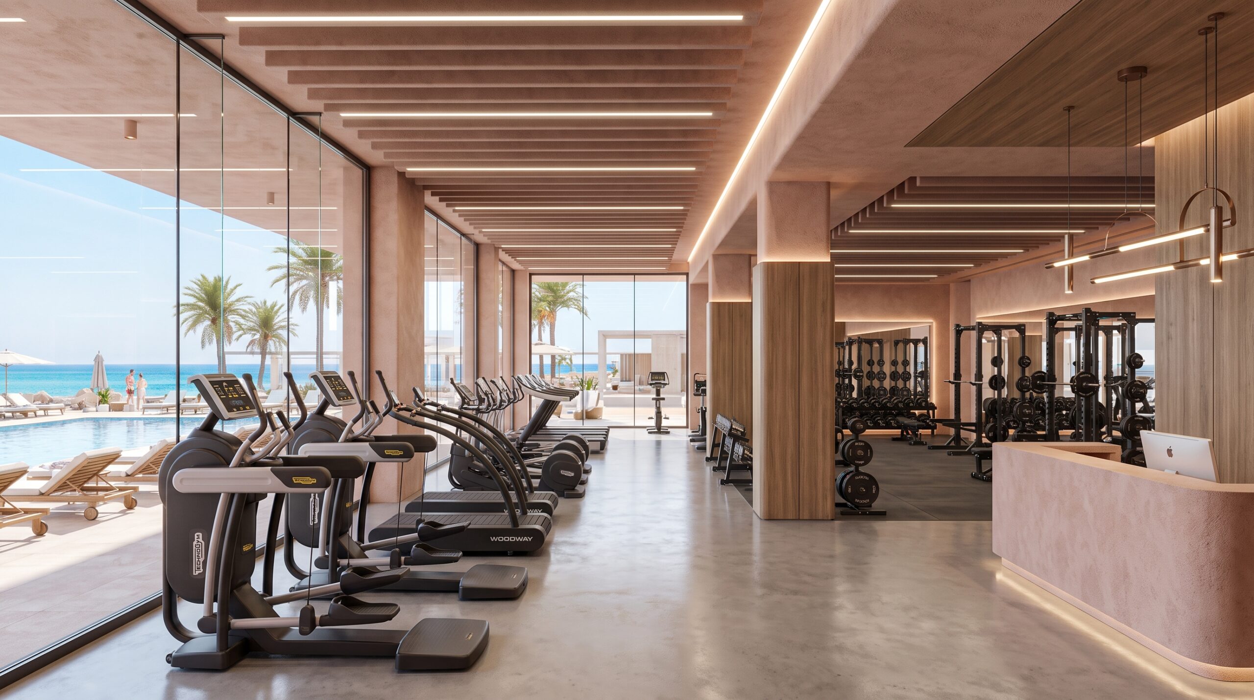 Hurghada Sports Club Al Noor branch - Premium fitness center overlooking the pool deck