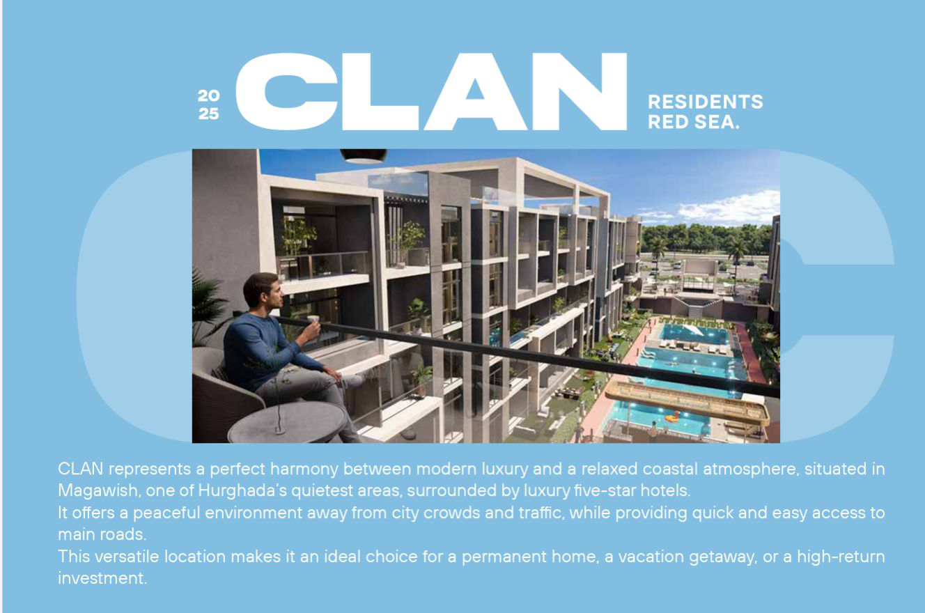 CLAN Residents Magawish by Prime Developments — modern luxury residences surrounded by five-star hotels, ideal for permanent home, vacation getaway, or high-return investment.