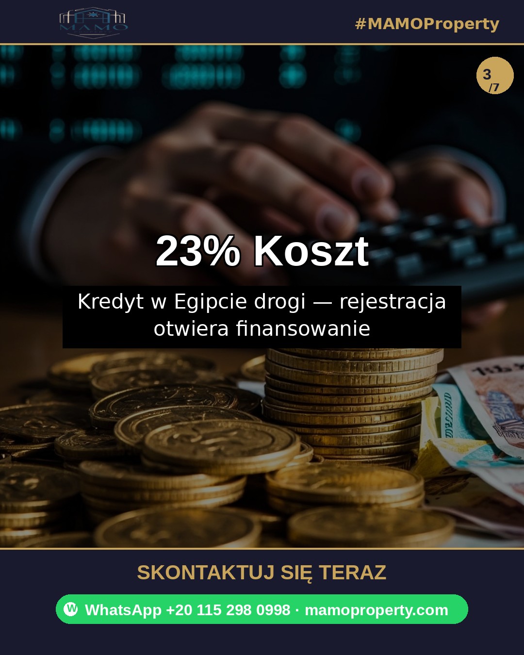 Slajd 3 — trzyetapowy przebieg rejestracji nieruchomości w Egipcie dla cudzoziemców