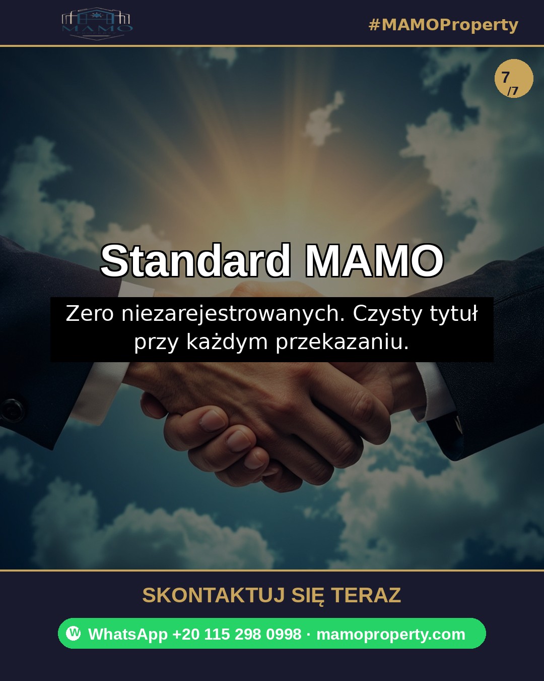 Slajd 7 — ramy prawne rynku nieruchomości w Egipcie — Law 114/1946, Law 186/2020, Law 9/2022, Law 151/2026