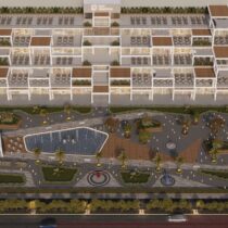 Mall Al-Sokhna — aerial view of the entire retail mall with pool and landscaping