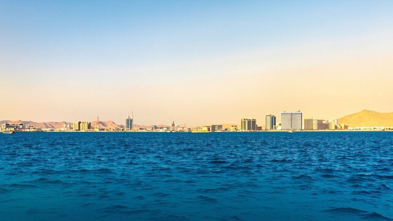 Hurghada Red Sea coastline with South Magawish in the distance