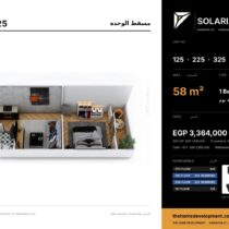 Solaria Hurghada — unit layout for units 125, 225, 325, 425, One Bedroom, 58 m²